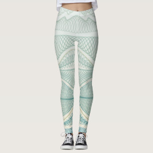 Sporty Aqua White Crazy Patterned Lines and Swirls Leggings