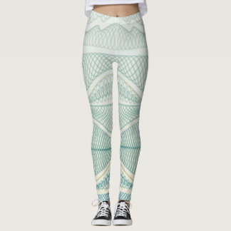 Sporty Aqua White Crazy Patterned Lines and Swirls Leggings