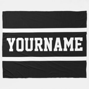 Sporty Athletic Black Your Name Text White Stripes Fleece Blanket