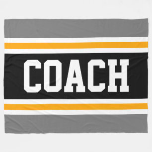 Sporty Athletic Grey Black COACH Racing Stripes Fleece Blanket
