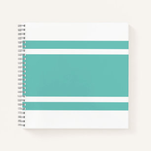 Sporty Athletic Wide Aqua Racing Stripes On White Notebook