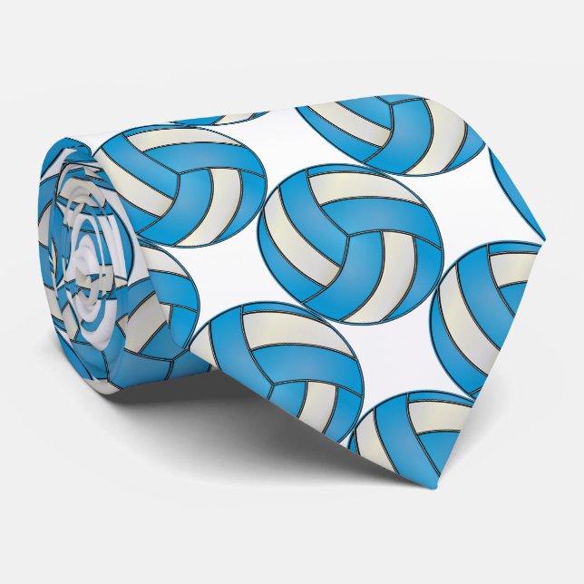 Sporty Baby Blue and White Volleyball Tie (Rolled)