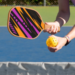 Sporty Background Purple Yellow and Black Monogram Pickleball Paddle
