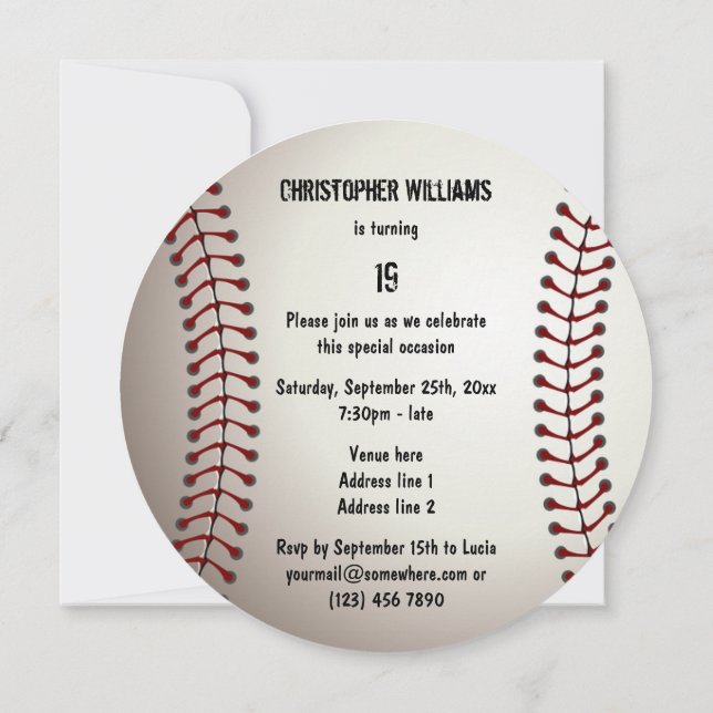 Sporty Baseball 19th Birthday Party Double Sided Invitation (Back)