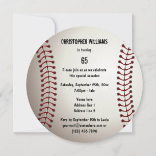 Sporty Baseball 65th Birthday Party Double Sided Invitation