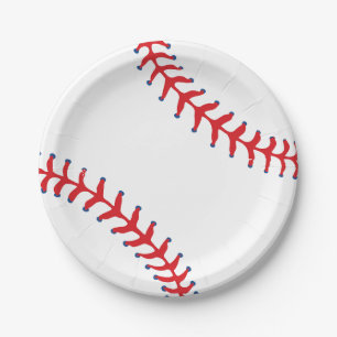 Sporty-Baseball Classic Red & White Sports Themed Paper Plate