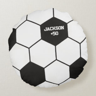 Sporty Black And White Soccer Ball Pattern Custom Round Cushion
