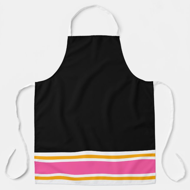 Sporty Black Pink Yellow White Racing Stripes Apron (Front)