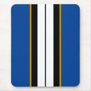 Sporty Black White Blue Vertical Racing Stripes Mouse Pad
