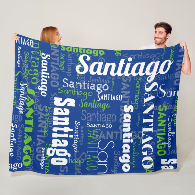 Sporty Blue Green Name Repeating Pattern Stadiium Fleece Blanket (In Situ)