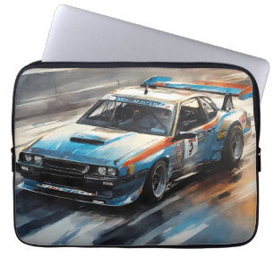 Sporty Blue Racing Car Laptop Sleeve