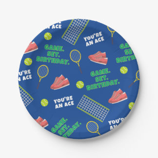 Sporty Blue Tennis Shoes Net Game Kids Birthday Paper Plate