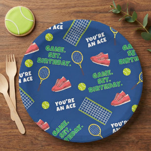 Sporty Blue Tennis Shoes Net Game Kids Birthday Paper Plate