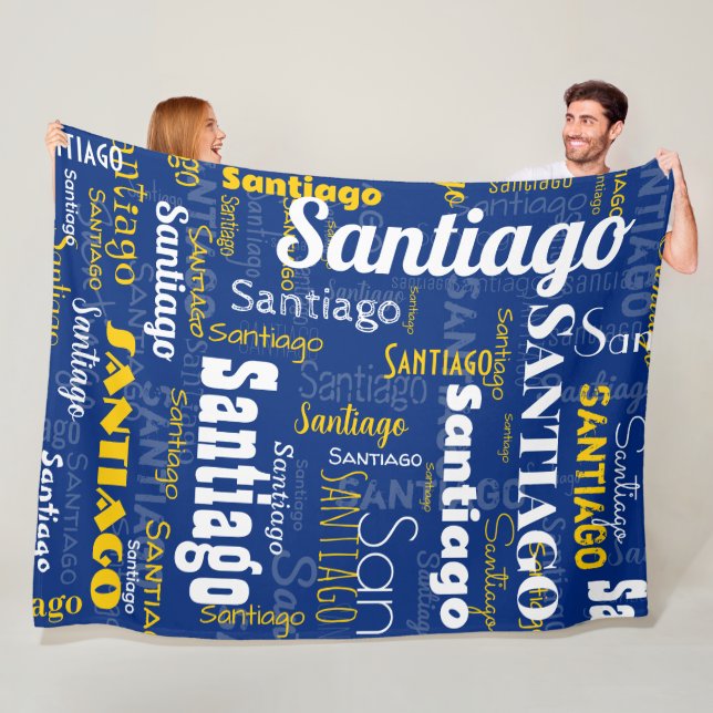 Sporty Blue Yellow Name Repeating Pattern Stadium Fleece Blanket (In Situ)