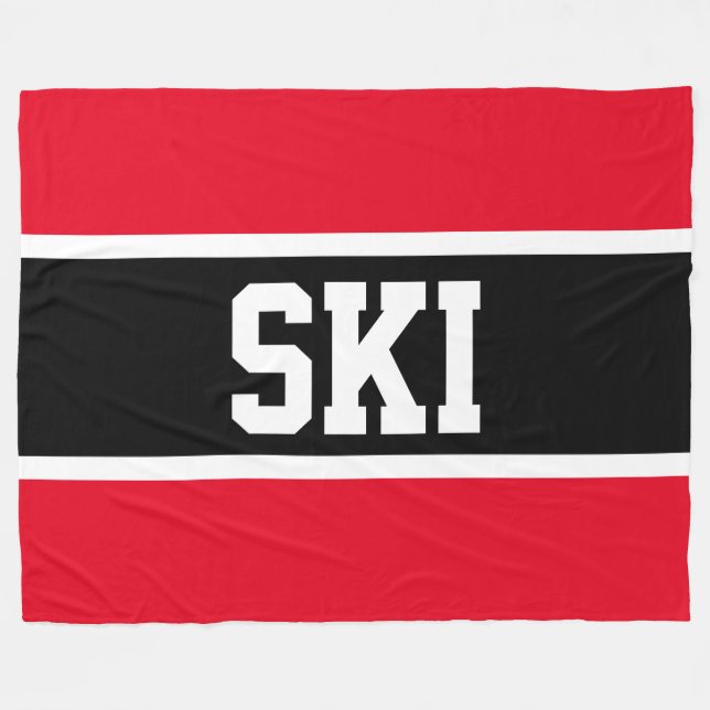 Sporty Bold Black White Bright Red SKI Stripes Fleece Blanket (Front (Horizontal))