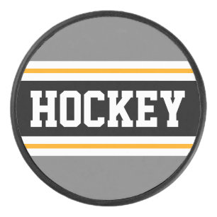 Sporty Bold Grey Black HOCKEY Racing Stripes Puck