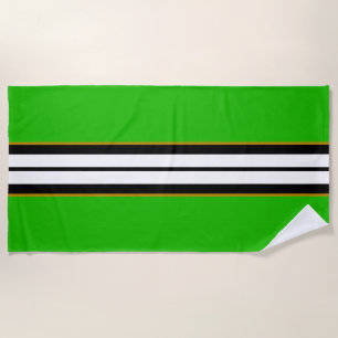 Sporty Bold Lime Green Black White Racing Stripes Beach Towel