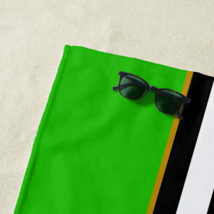 Sporty Bold Lime Green Black White Racing Stripes Beach Towel