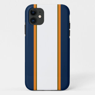 Sporty Bold Navy Blue Orange White Racing Stripes  iPhone 11 Case