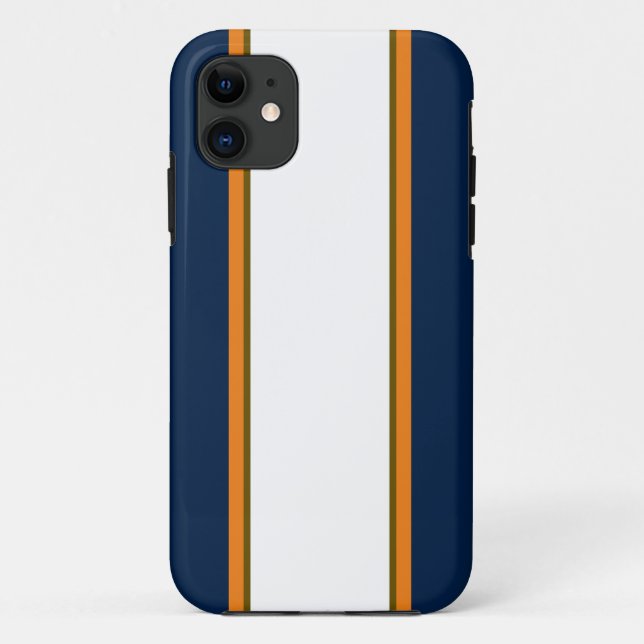 Sporty Bold Navy Blue Orange White Racing Stripes  Case-Mate iPhone Case (Back)