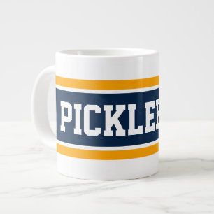 Sporty Bold Ocean Teal Orange PICKLEBALL Stripes Large Coffee Mug