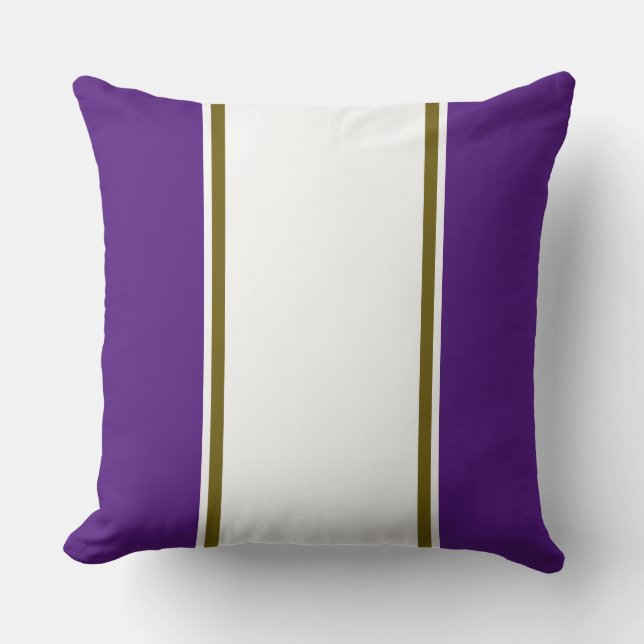 Sporty Bold Purple Wide White Olive Racing Stripes Cushion (Front)