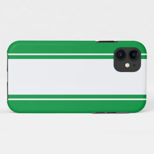 Sporty Bold Wide White Bright Green Racing Stripes iPhone 11 Case