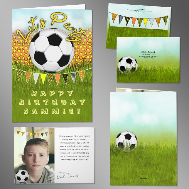 Sporty Boys Soccer Birthday Card With Photo Space  (Creator Uploaded)