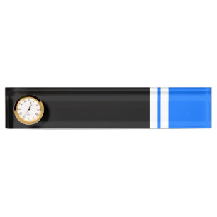 Sporty Bright Blue Black White Racing StripesClock Nameplate