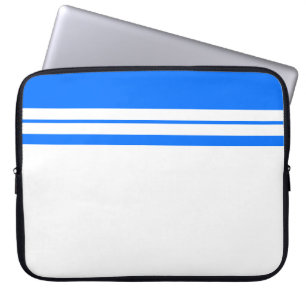 Sporty Bright Blue Twin Racing Stripes On White Laptop Sleeve