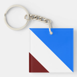 Sporty Bright Blue White Deep Red Slant Stripes Key Ring