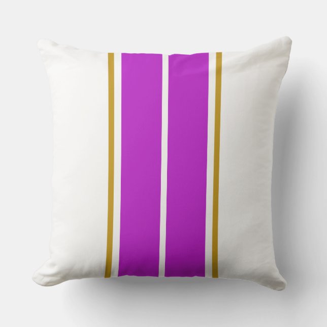 Sporty Bright Magenta Pink White Racing Stripes  Cushion (Front)