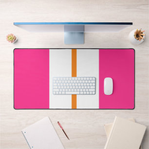 Sporty Bright Pink White Orange Racing Stripes Desk Mat
