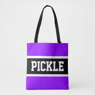 Sporty Bright Purple Black White Stripes PICKLE Tote Bag
