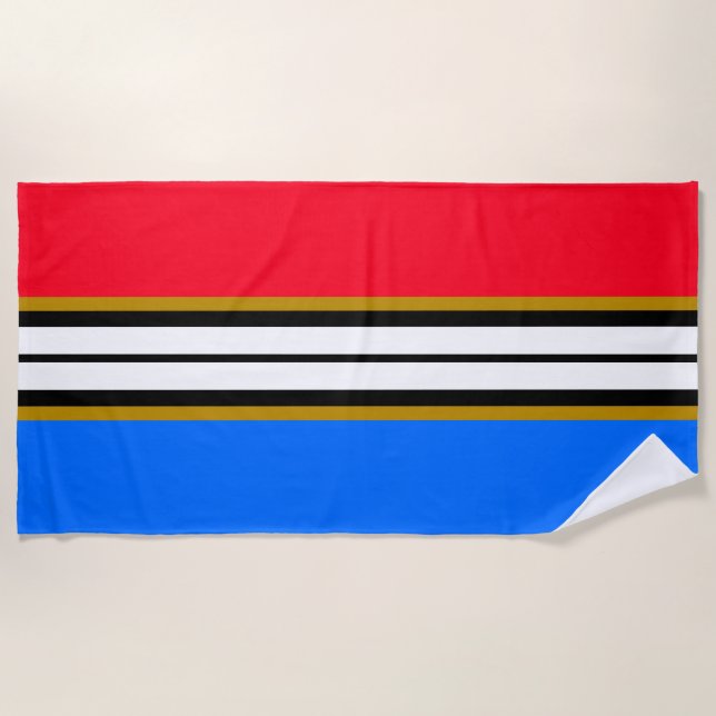 Sporty Bright Red Blue White Black Racing Stripes  Beach Towel (Front)