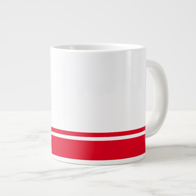 Sporty Bright Red Bottom Racing Stripes On White Large Coffee Mug (Front Right)