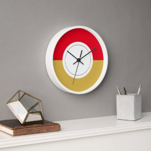 Sporty Bright Red Mustard Rim White Centre Circle Clock