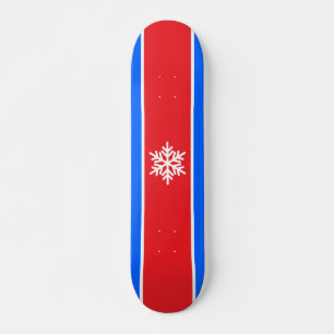 Sporty Bright Red White Blue Stripes Snowflake Skateboard
