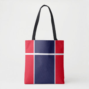 Sporty Bright Red White Navy Blue Racing Stripes Tote Bag