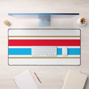 Sporty Bright Red White Sky Blue Racing Stripes Desk Mat