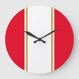 Sporty Bright Red White Vertical Racing Stripes Large Clock