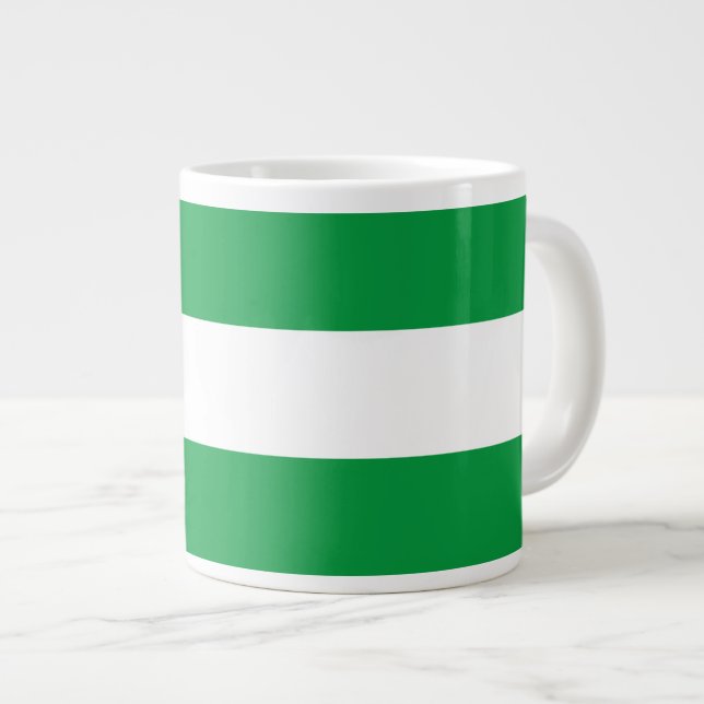 Sporty Bright Shamrock Green White Wide Stripes Large Coffee Mug (Front Right)