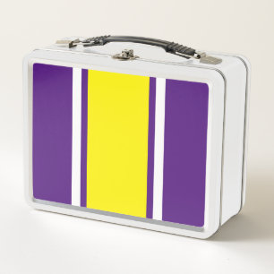 Sporty Bright Yellow White Purple Racing Stripes Metal Lunch Box