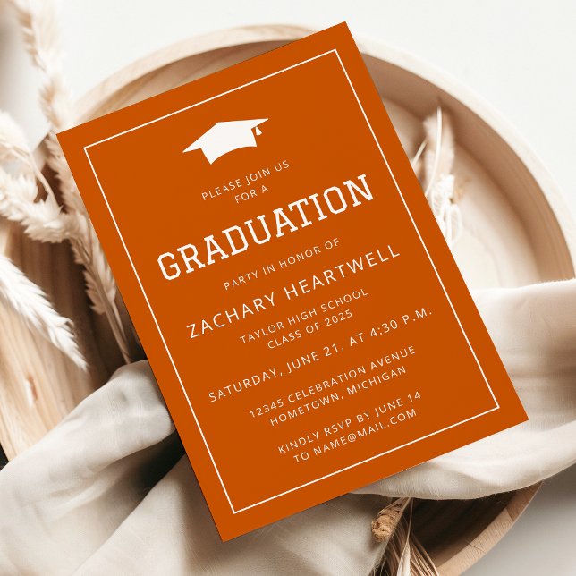Sporty Burnt Orange Graduation Party Invitation (Creator Uploaded)