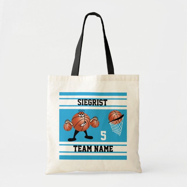 Sporty Cartoon Basketball Character | Baby Blue Tote Bag (Front)