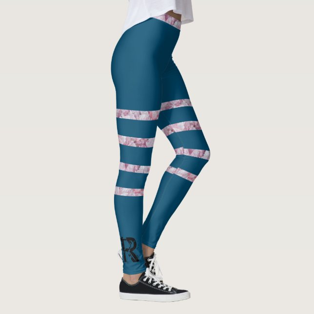 Sporty Chic Activewear Striped Blue Yoga Leggings (Right)
