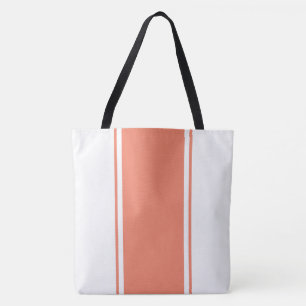 Sporty Chic Salmon Racing Stripes On Crisp White Tote Bag