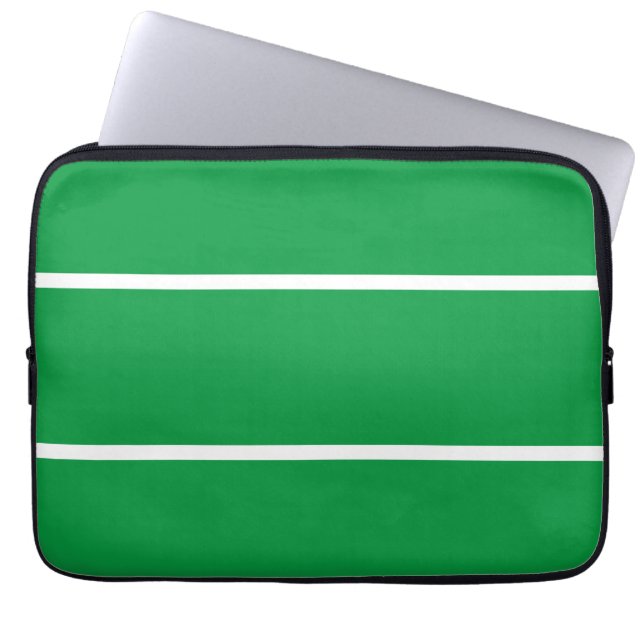Sporty Chic White Stripes Kelly Green Background Laptop Sleeve (Front)
