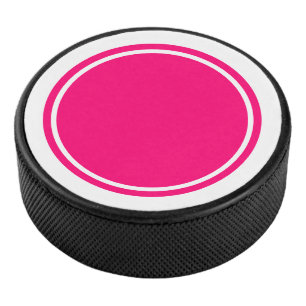 Sporty Circular Bright Pink Centre White Stripes Hockey Puck