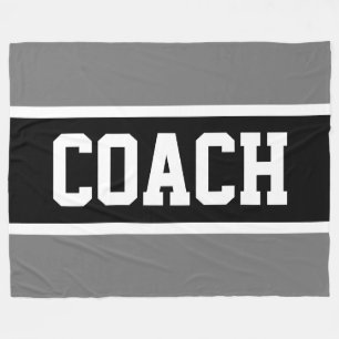 Sporty COACH Bold Grey Black Athletic Stripes Fleece Blanket
